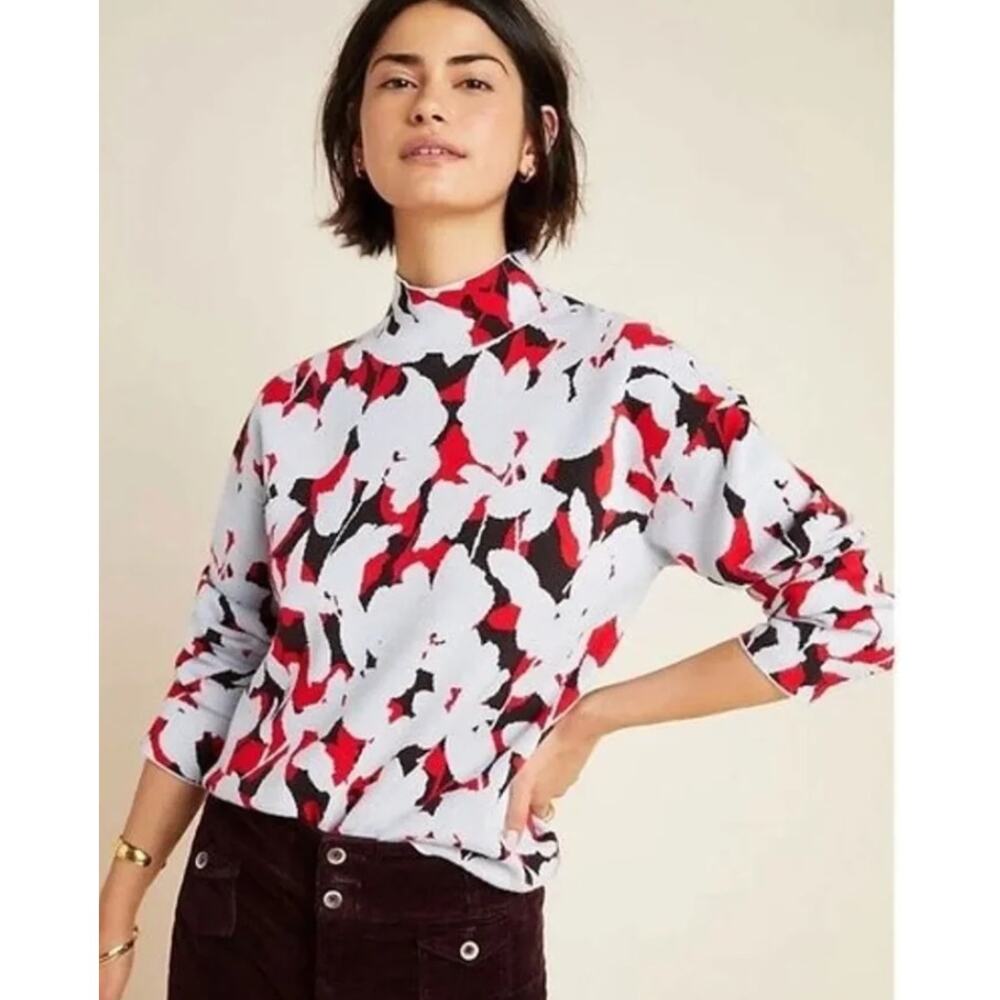 Anthropologie Lizzie Mock Neck Red and Black Sweater Small - Picture 2 of 3